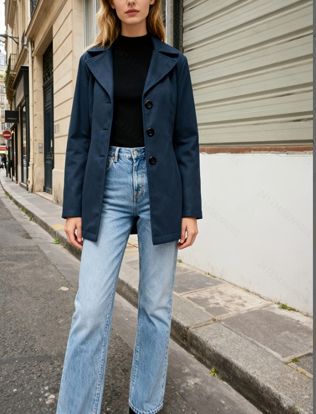 Manteau laine femme vintage, style français classique, col cranté et coupe décontractée