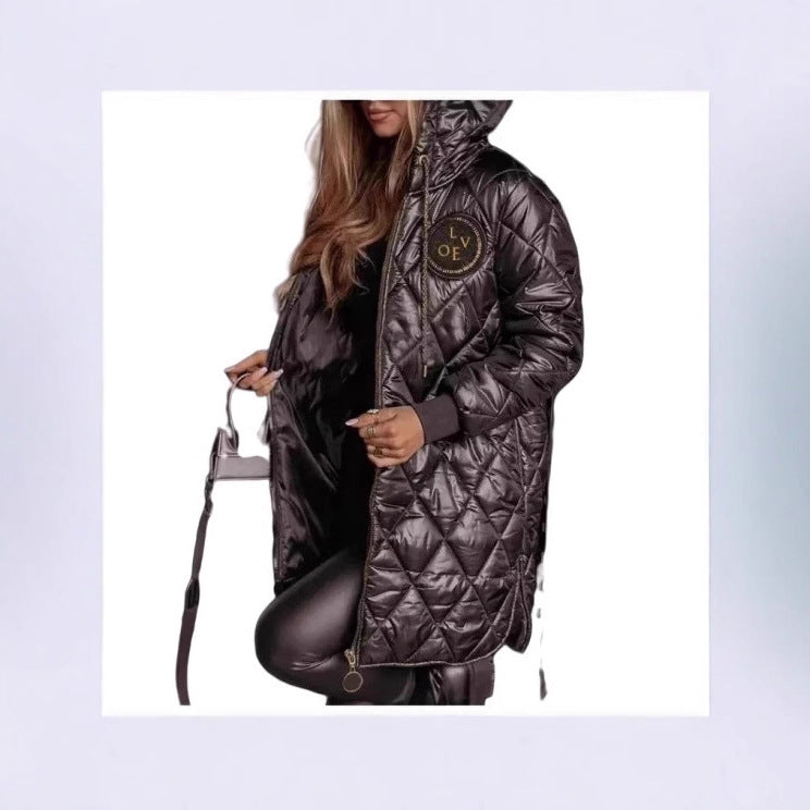 Manteau long matelassé à capuche