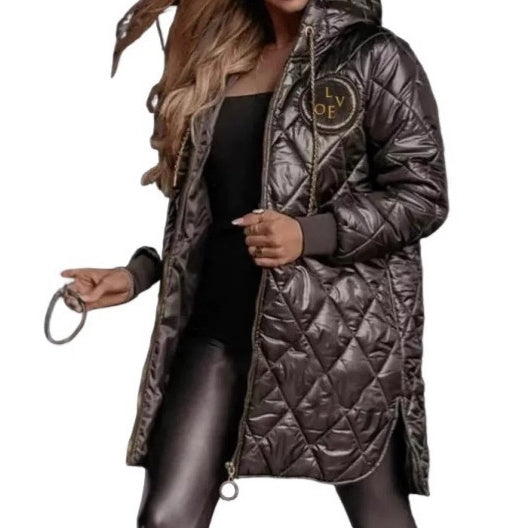 Manteau long matelassé à capuche