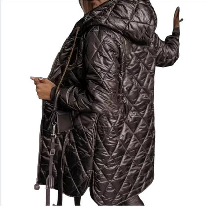 Manteau long matelassé à capuche